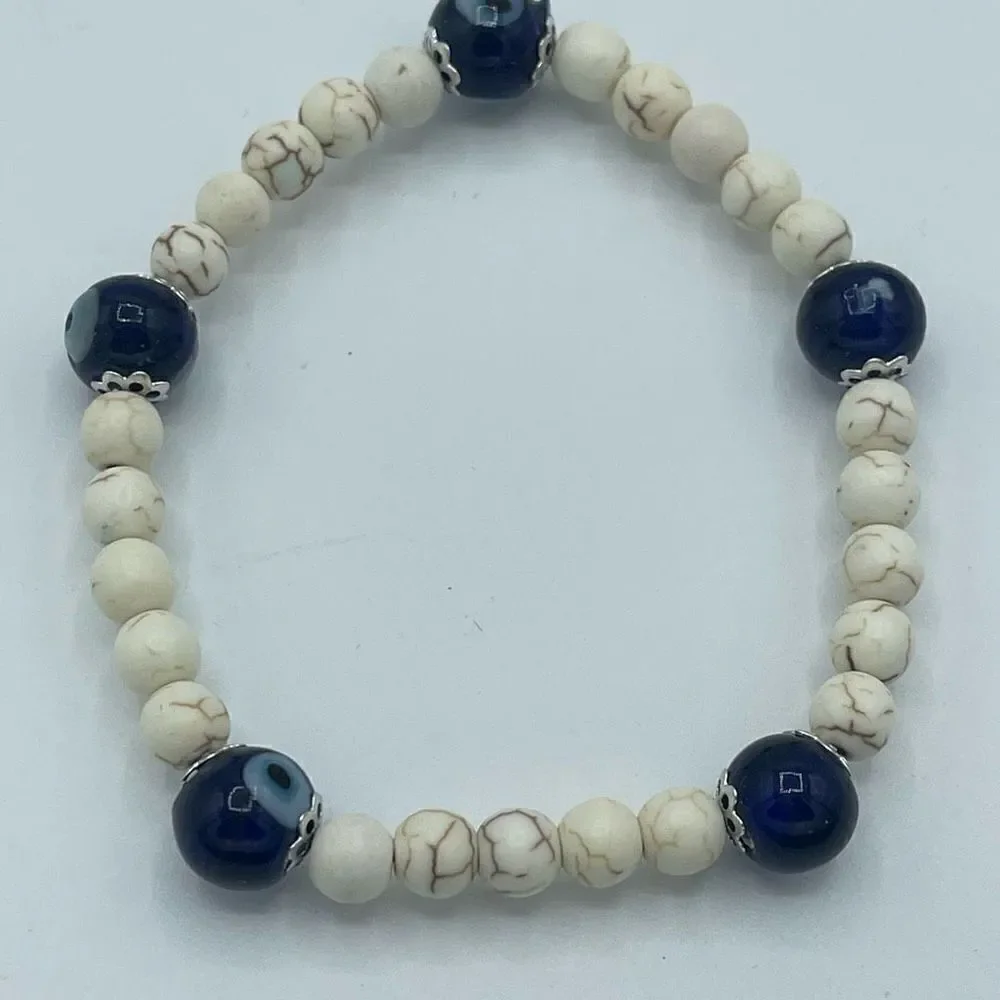 Crystal beaded stretch bracelet ONE NEW evil eye reiki meditation yoga